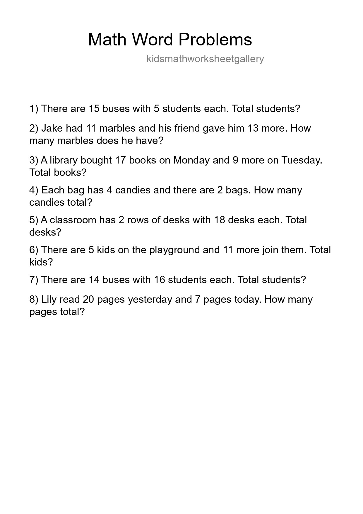 Math Word Problem Worksheet