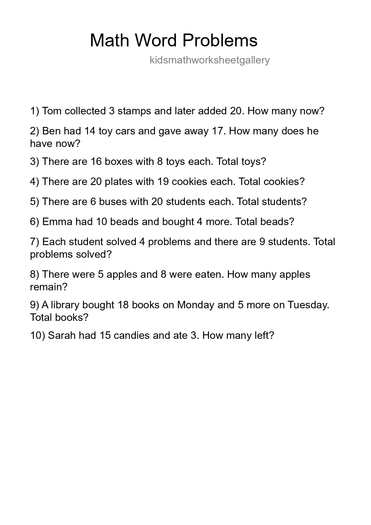 Math Word Problem Worksheet