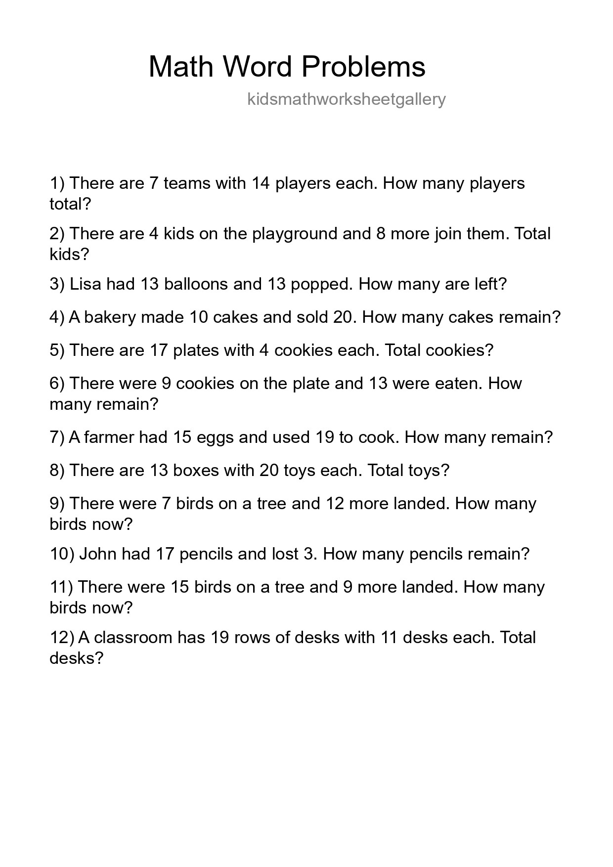 Math Word Problem Worksheet