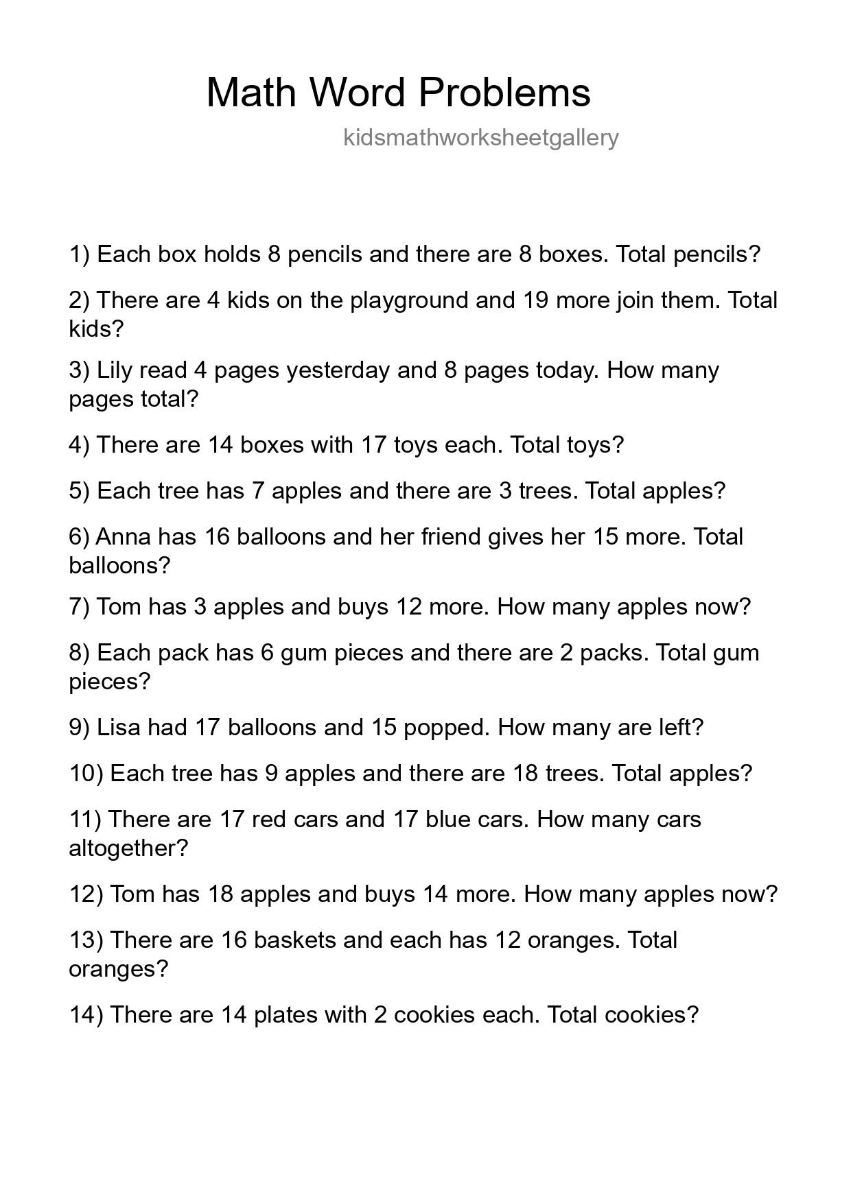 Math Word Problem Worksheet