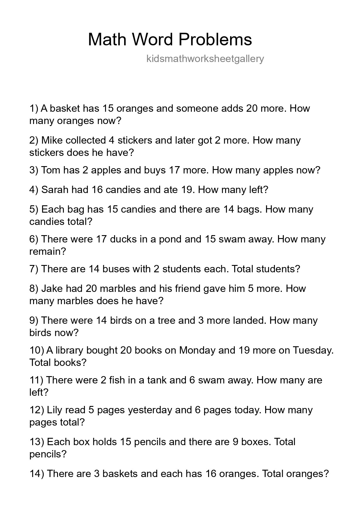 Math Word Problem Worksheet