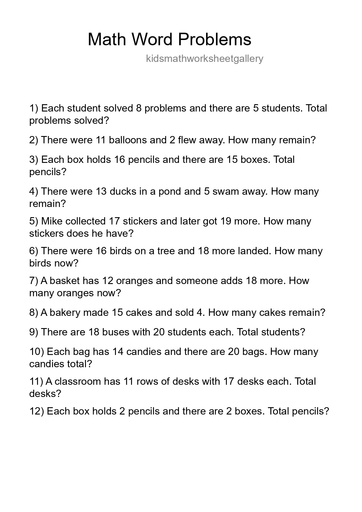 Math Word Problem Worksheet