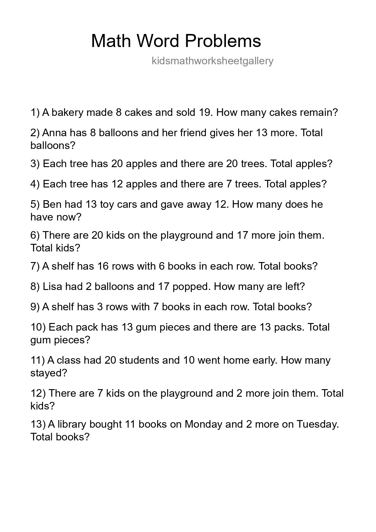 Math Word Problem Worksheet