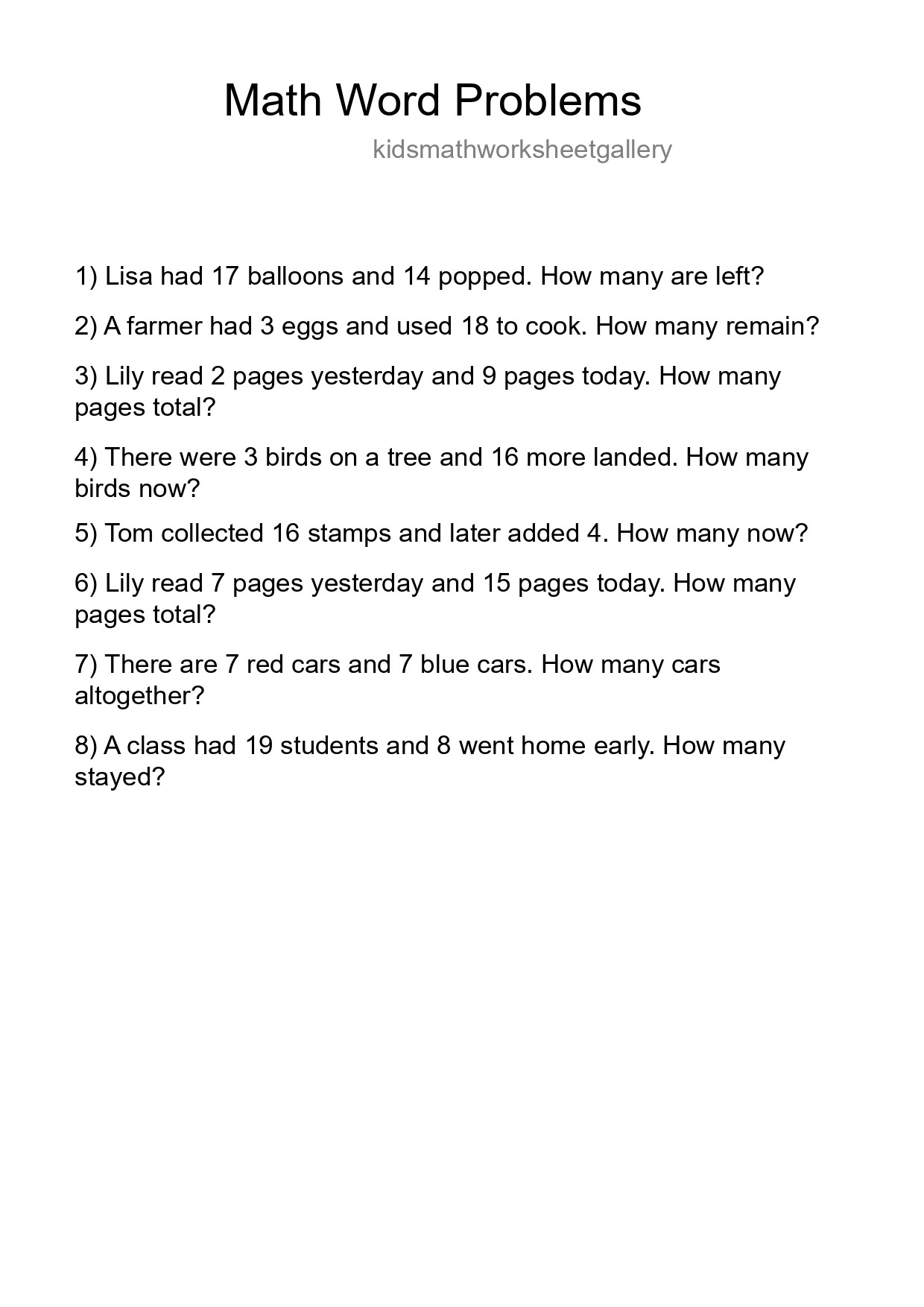 Math Word Problem Worksheet