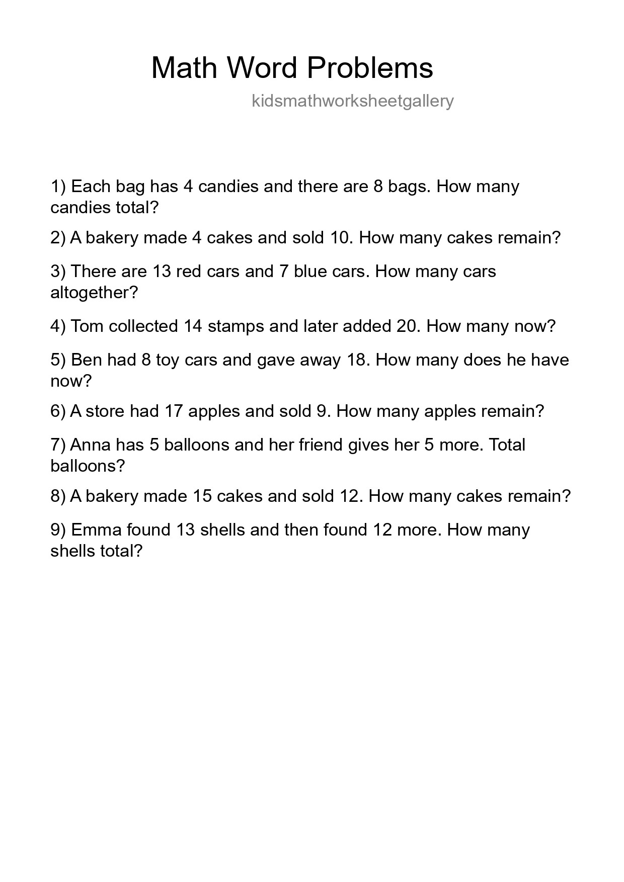 Math Word Problem Worksheet