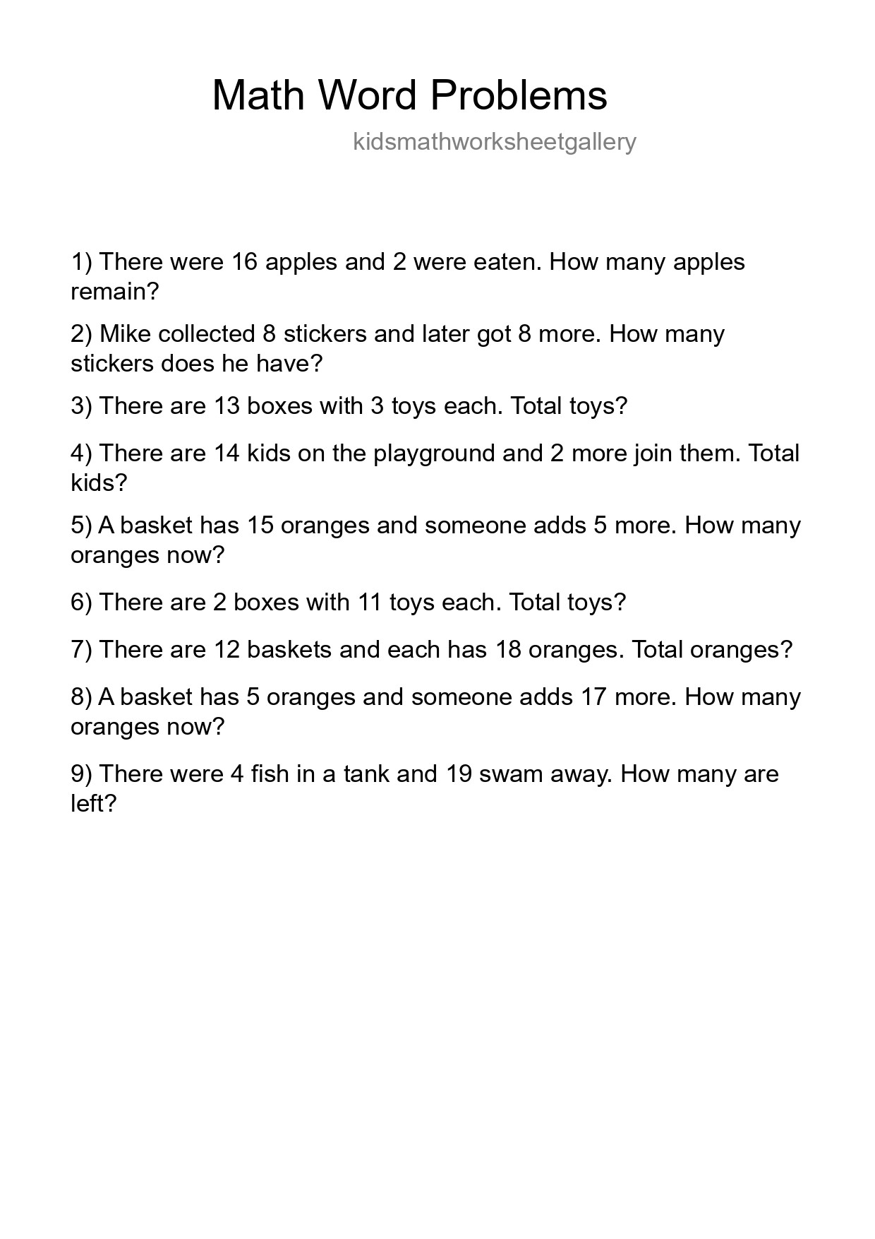 Math Word Problem Worksheet