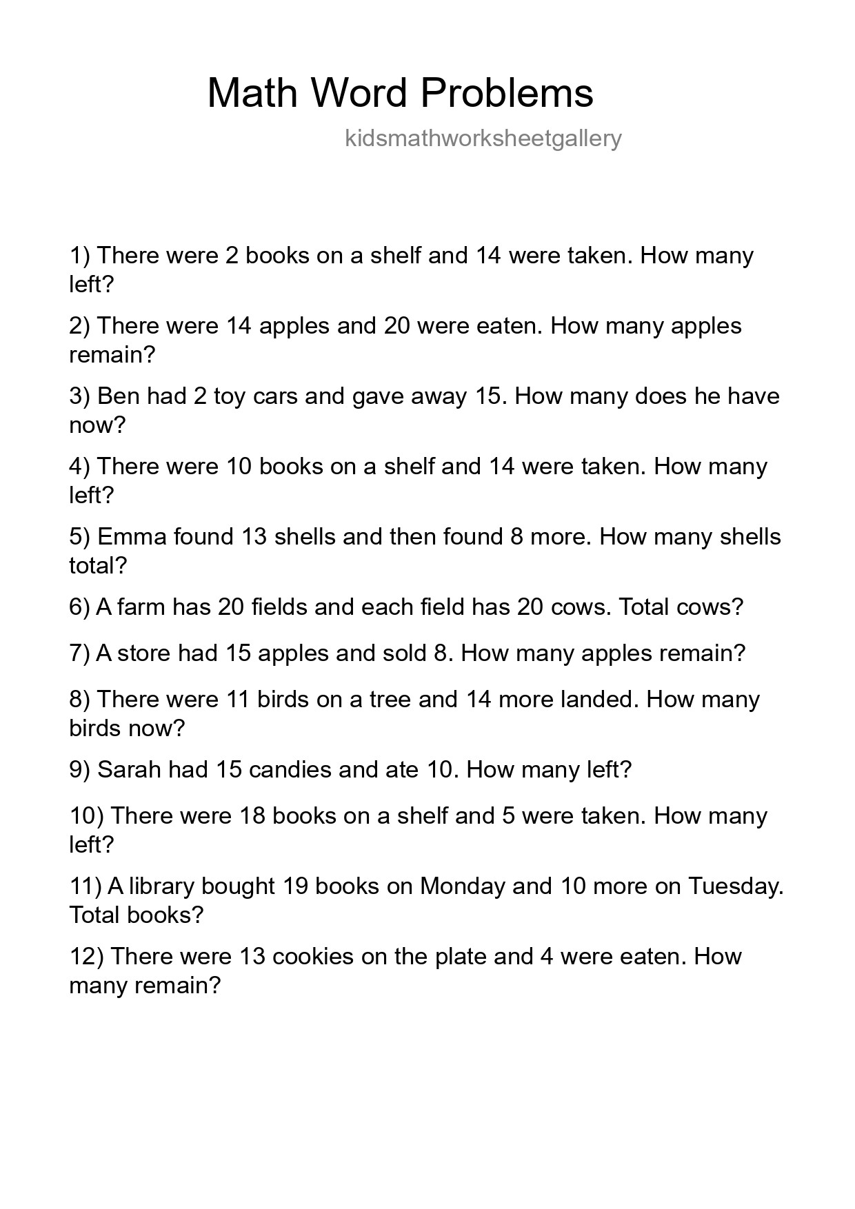 Math Word Problem Worksheet