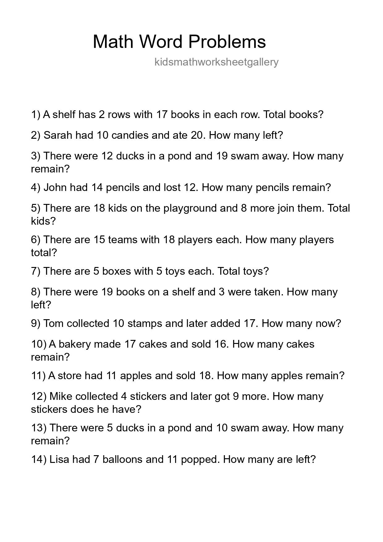 Math Word Problem Worksheet