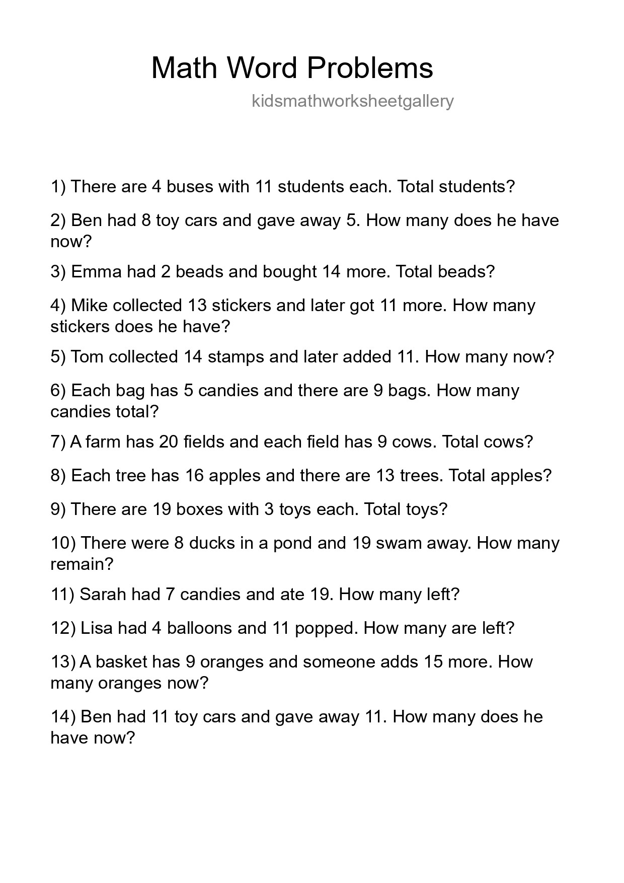 Math Word Problem Worksheet