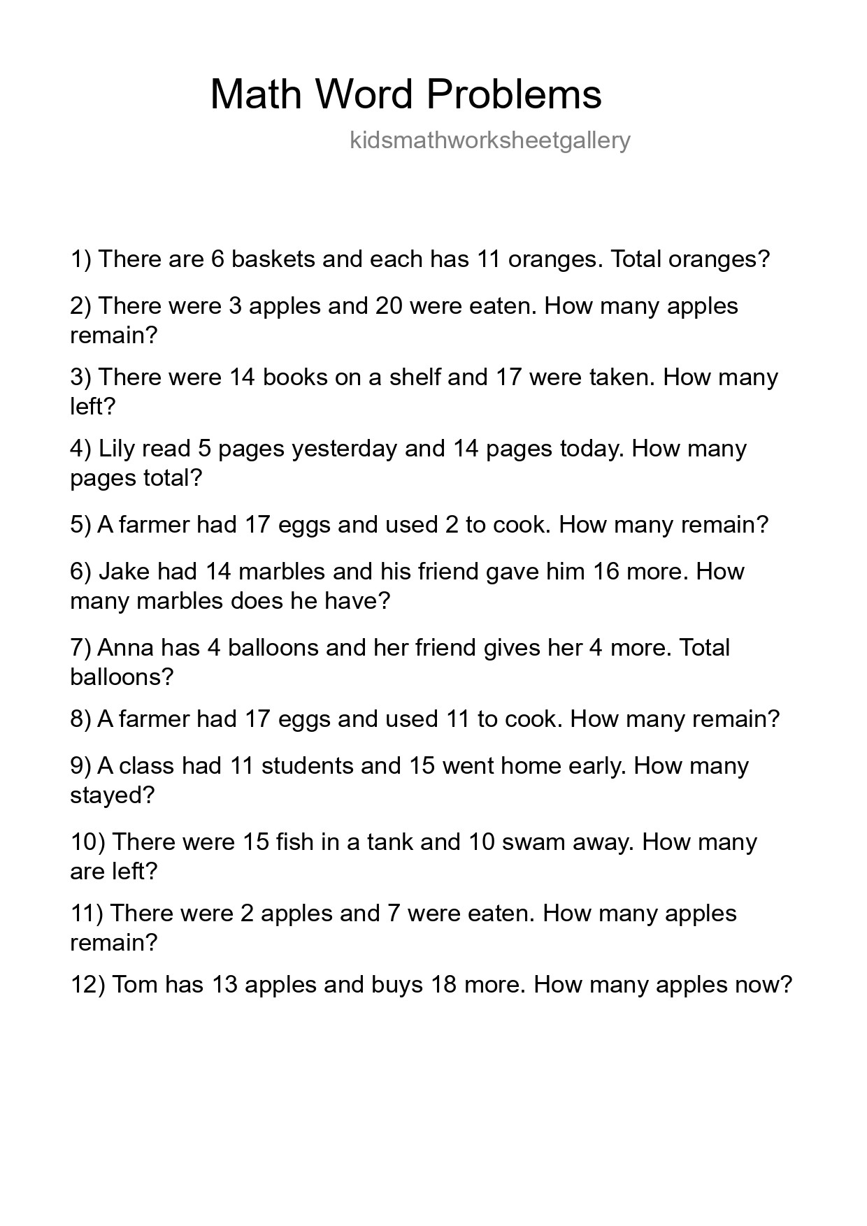 Math Word Problem Worksheet