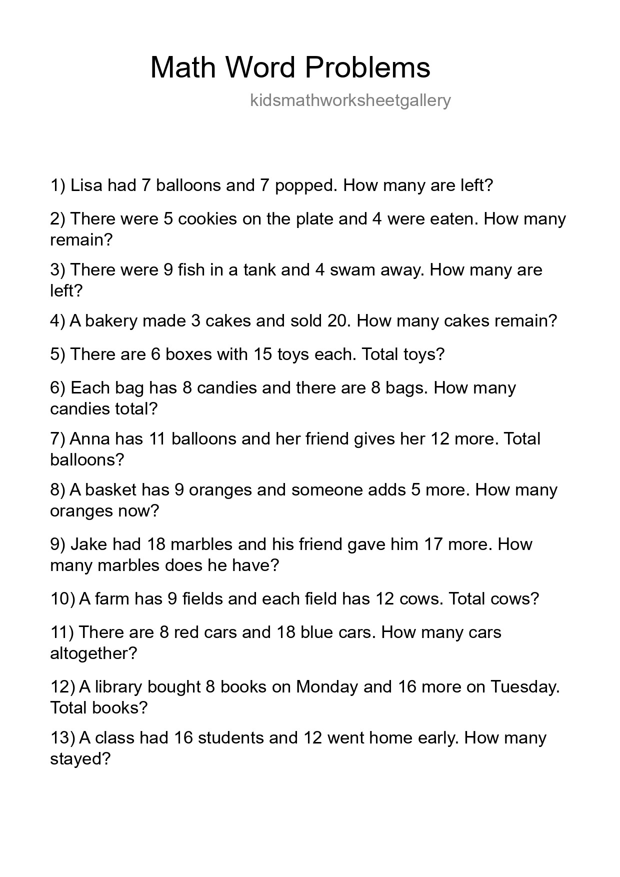 Math Word Problem Worksheet