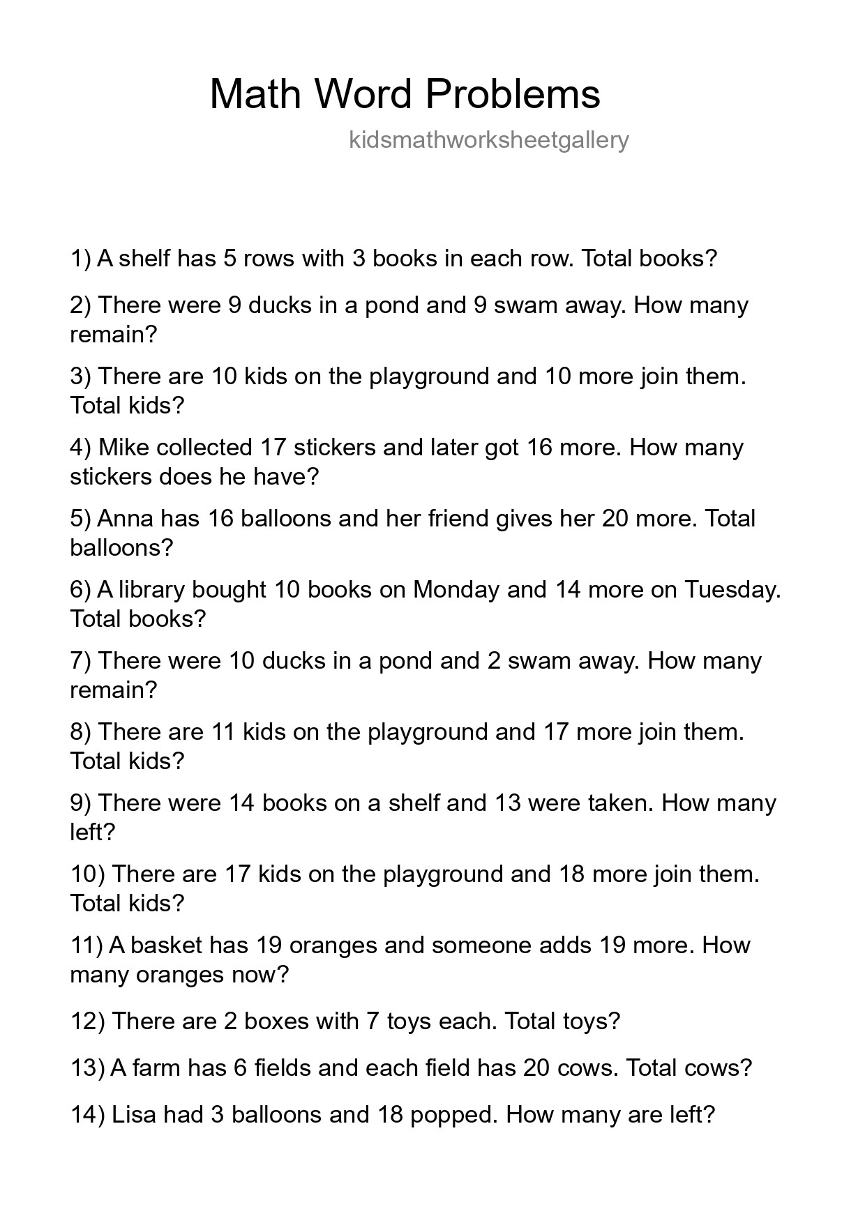 Math Word Problem Worksheet