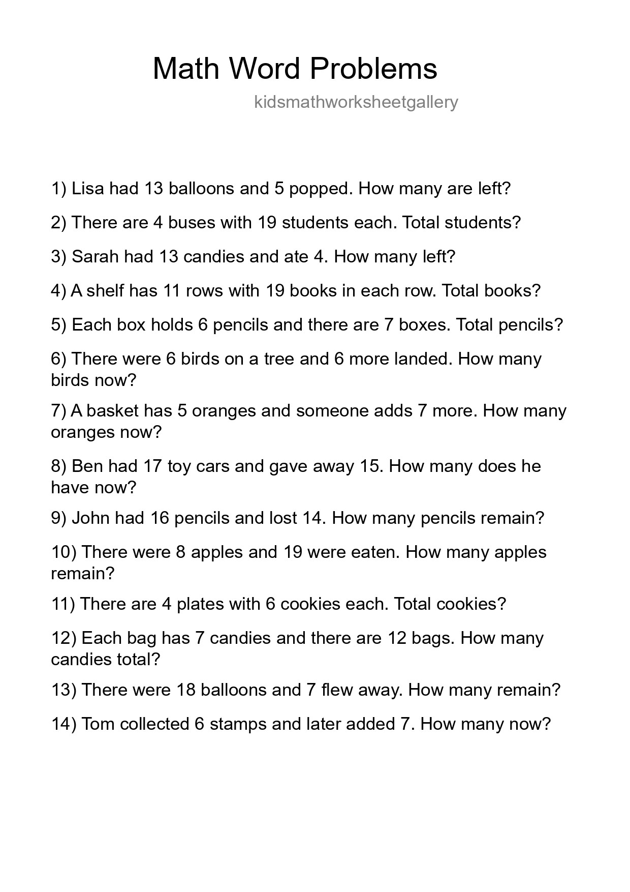 Math Word Problem Worksheet