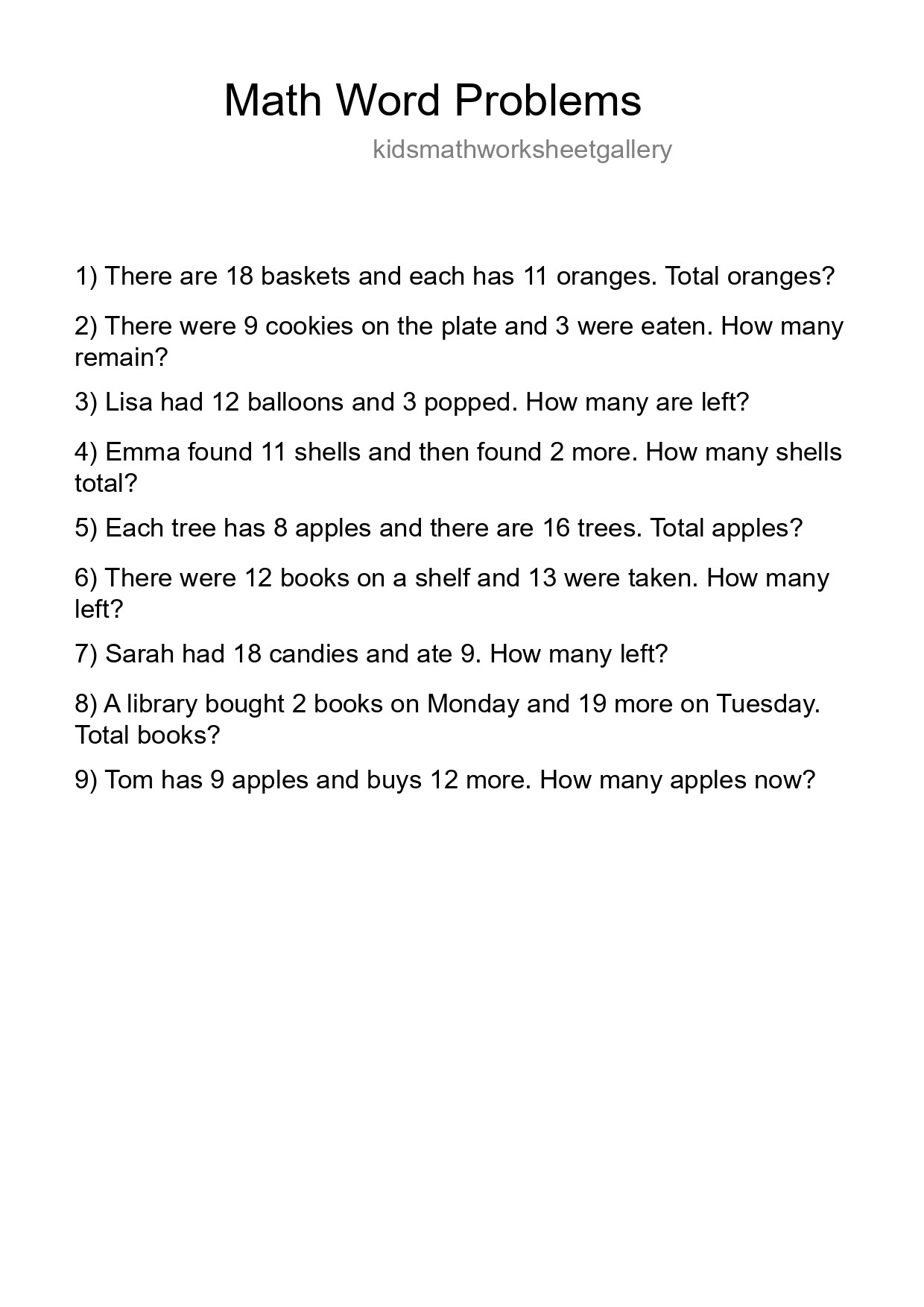 Math Word Problem Worksheet