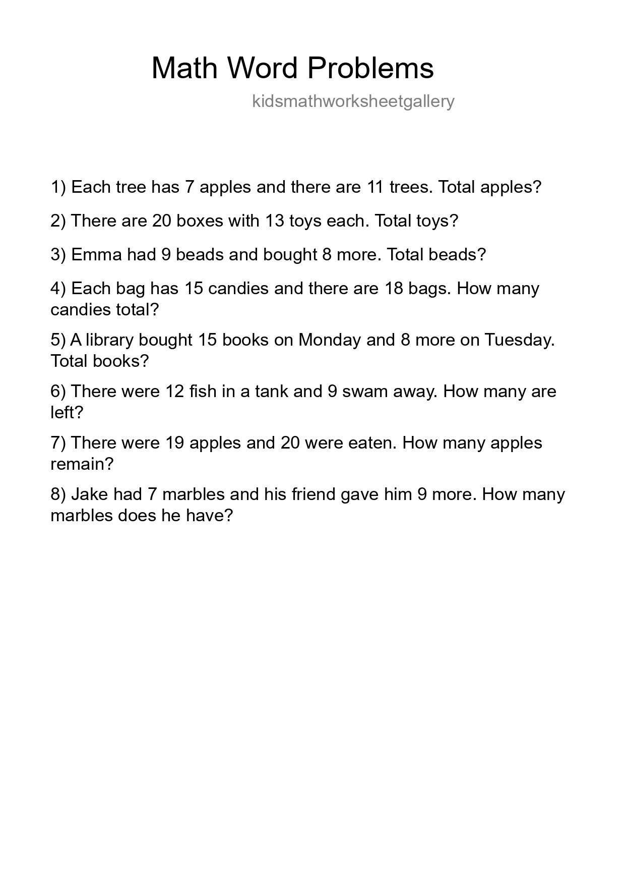 Math Word Problem Worksheet