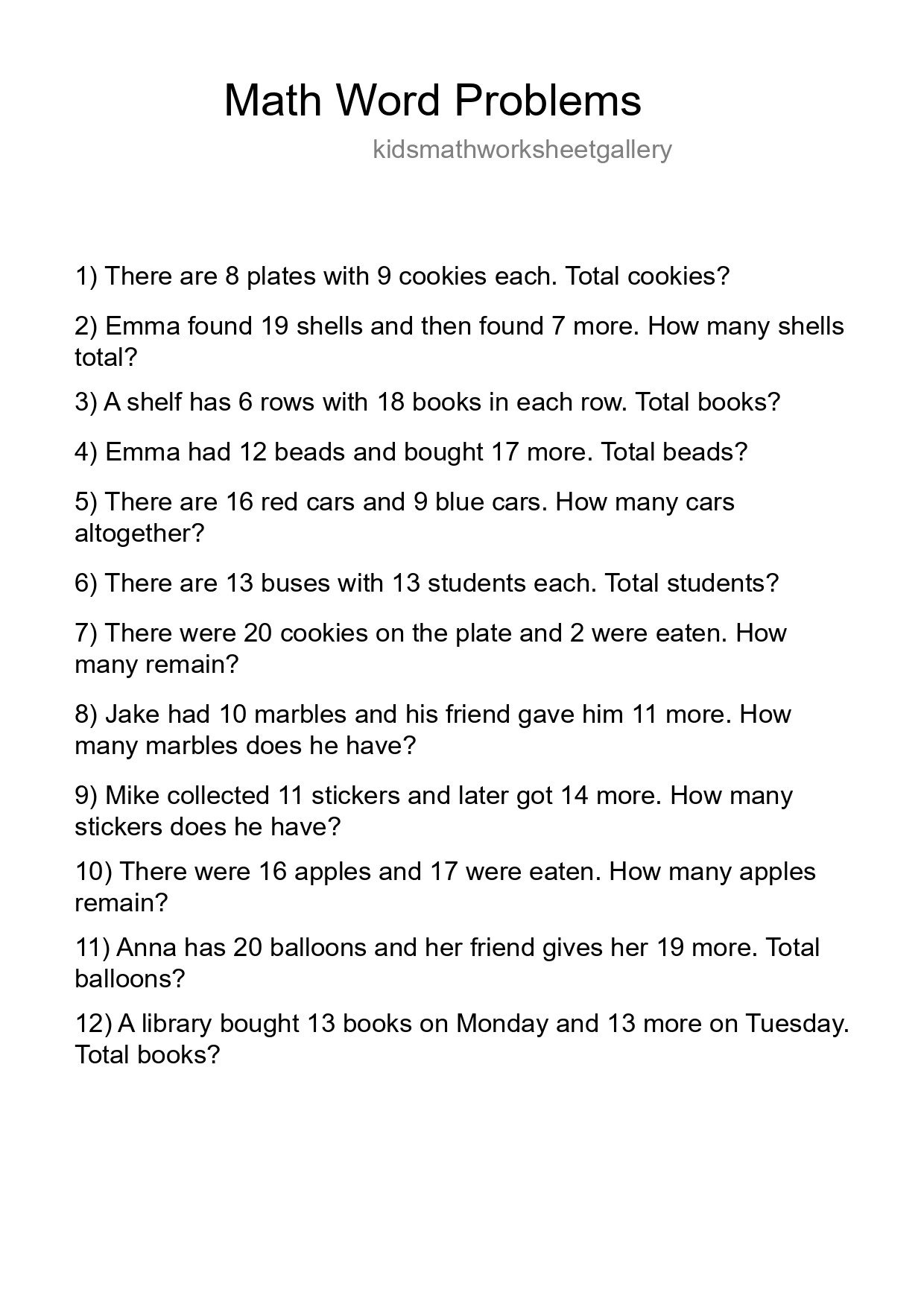 Math Word Problem Worksheet