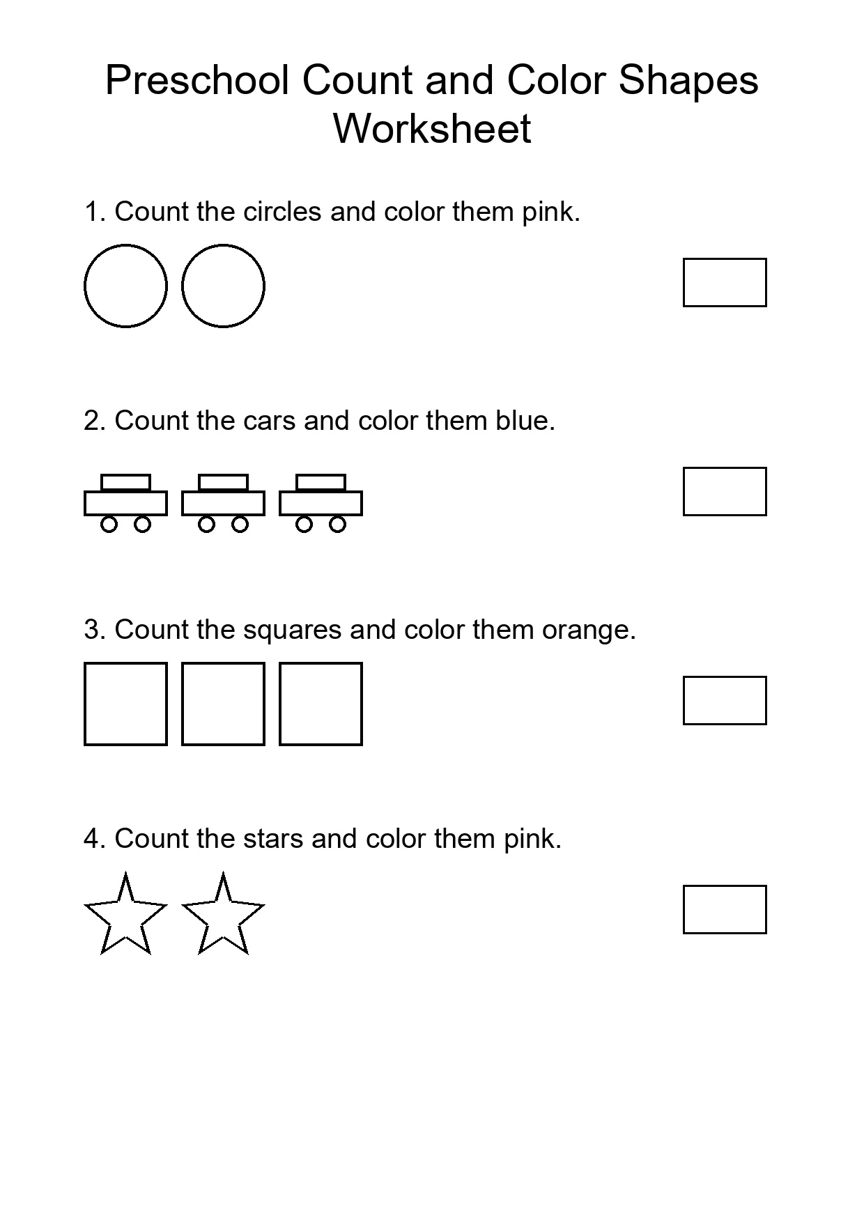 Preschool Count and Color Shapes Worksheet