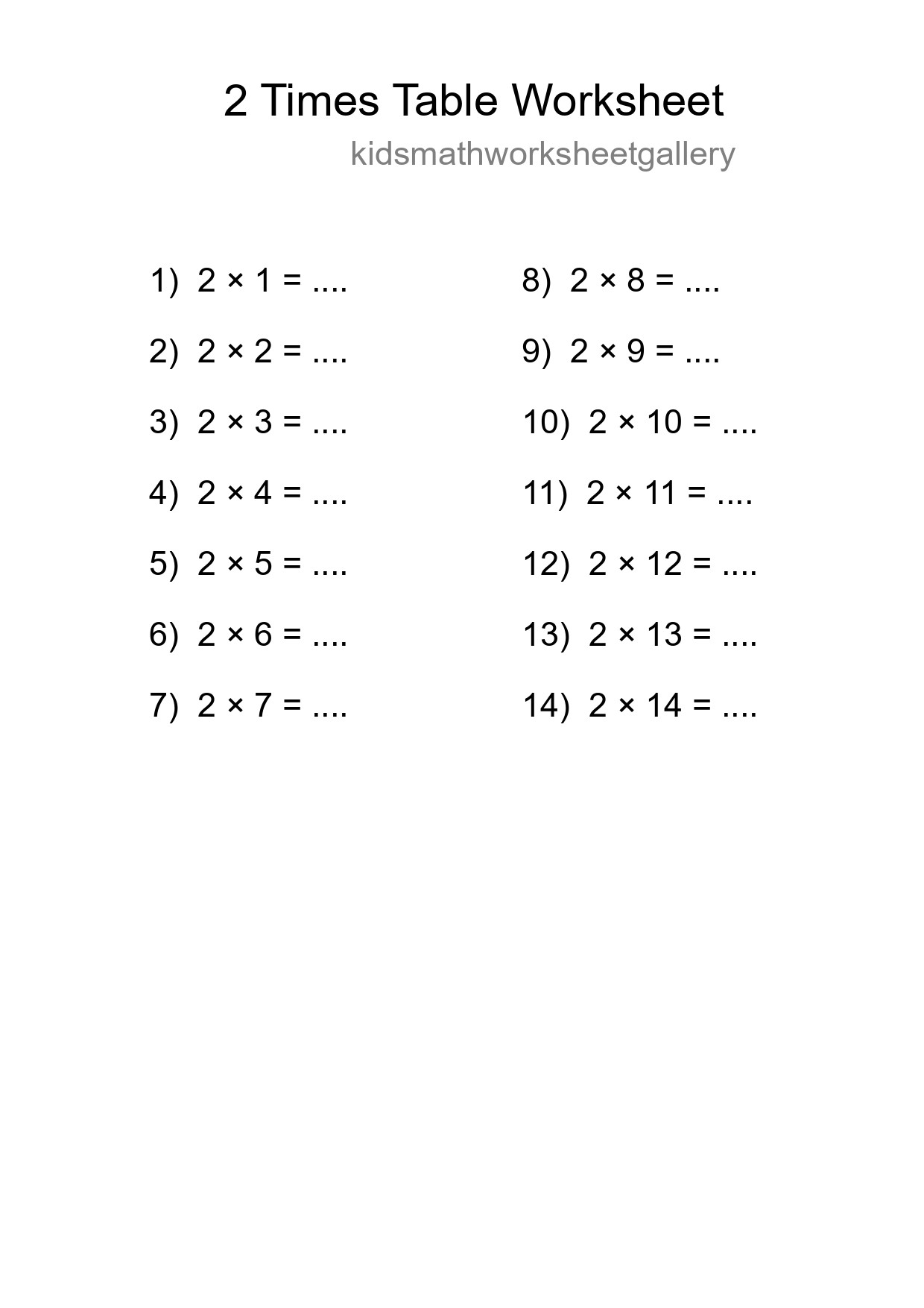 Printable 2 Times Table Worksheet For Grade 2 - Part 251