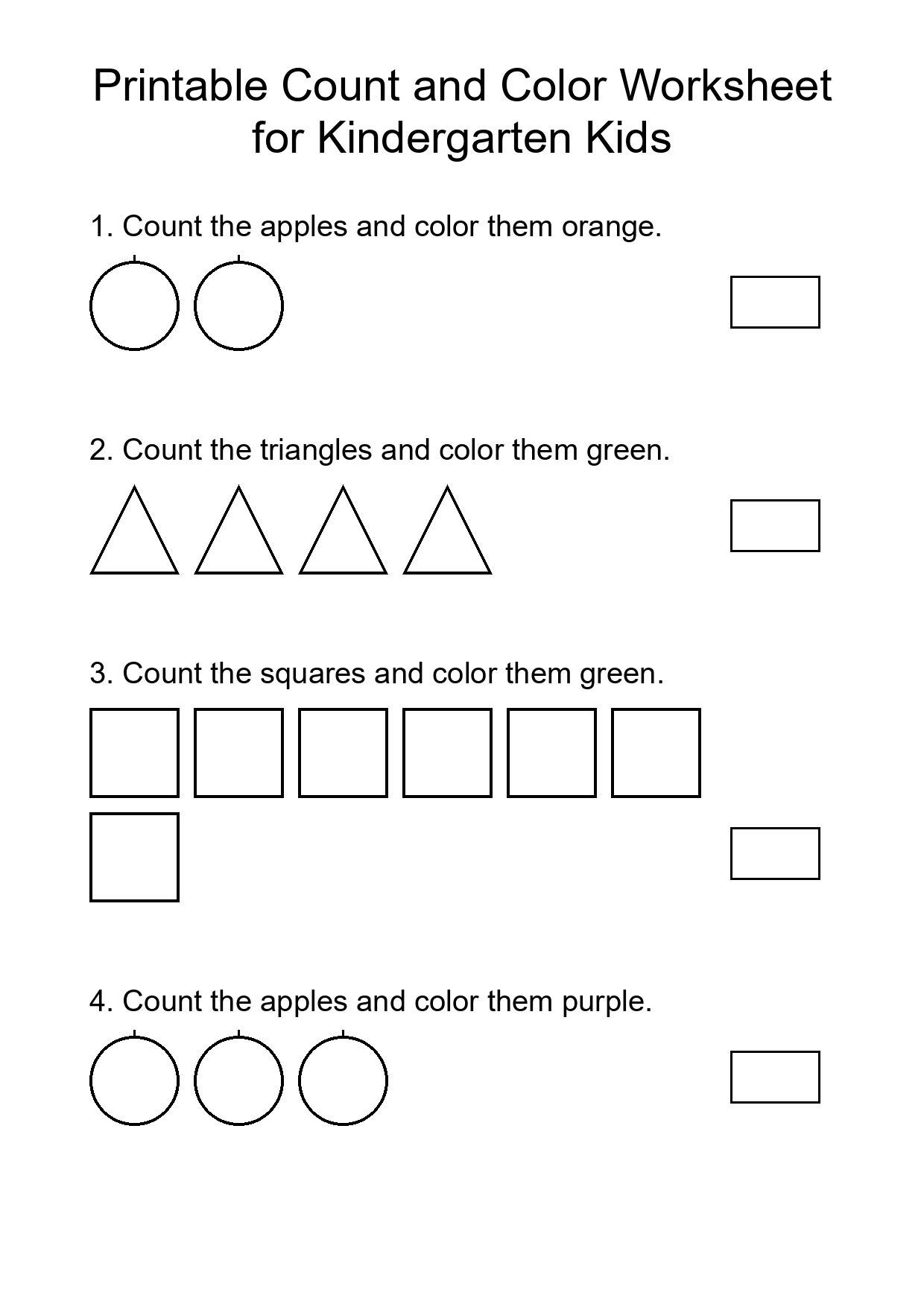 Printable Count and Color Worksheet for Kindergarten Kids