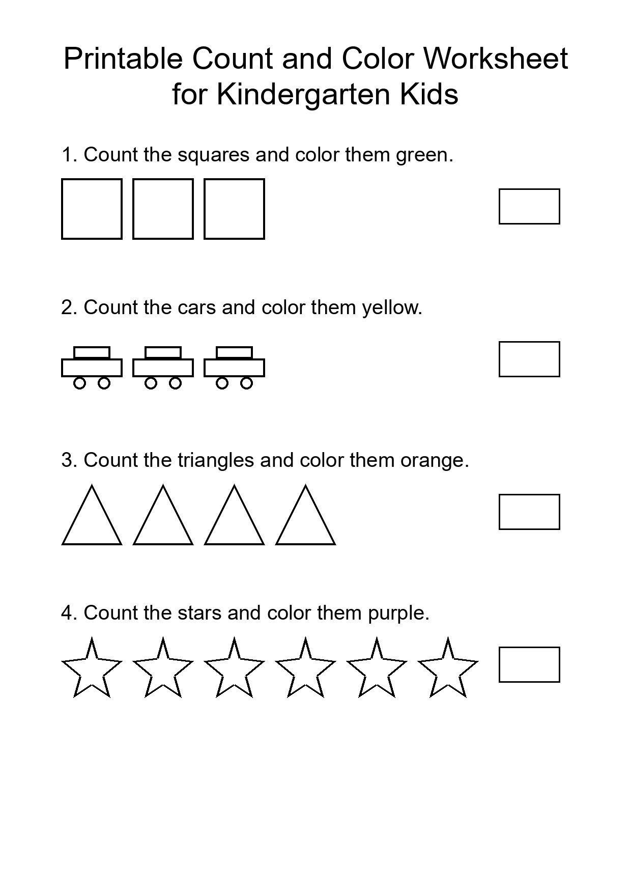 Printable Count and Color Worksheet for Kindergarten Kids