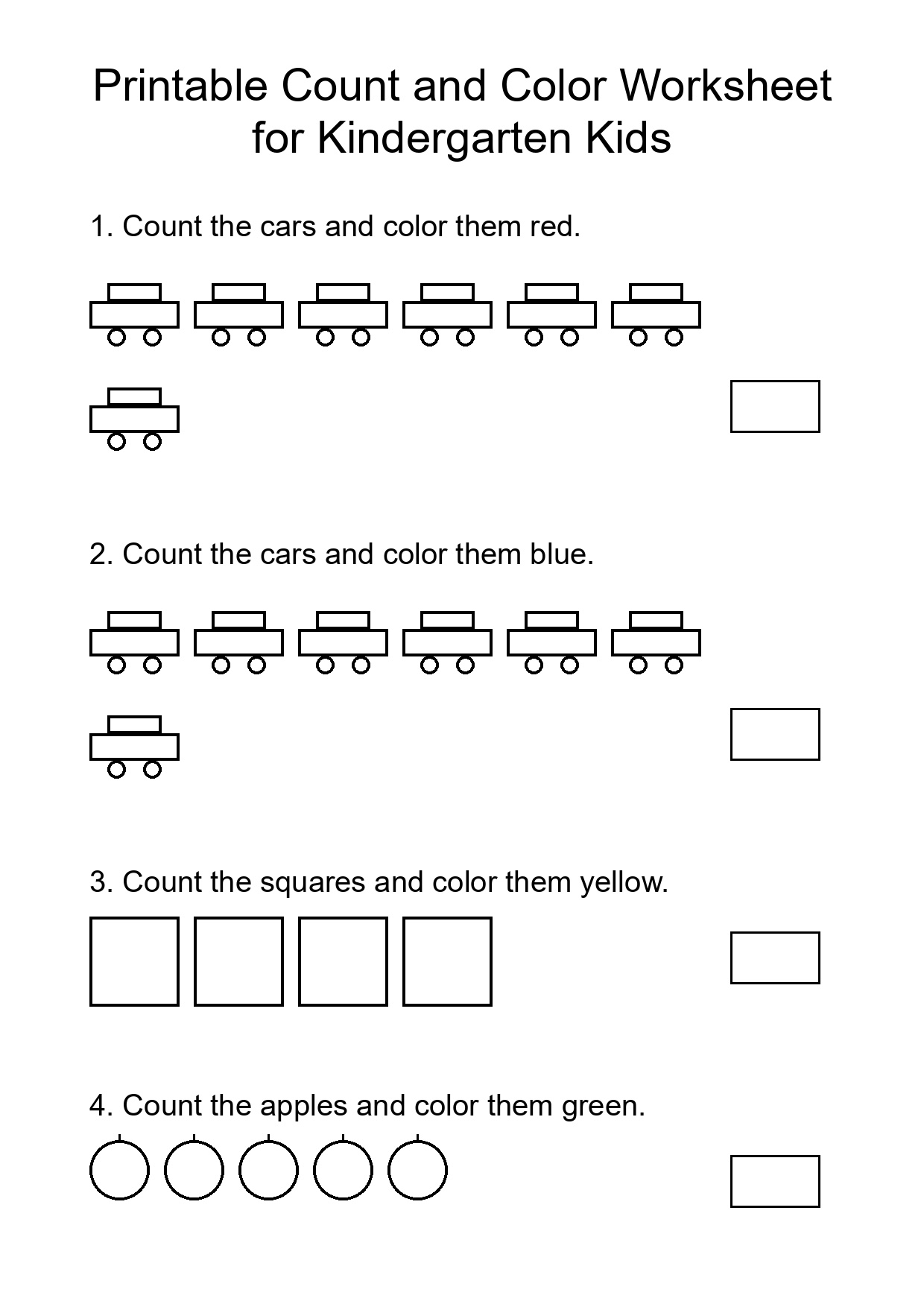 Printable Count and Color Worksheet for Kindergarten Kids