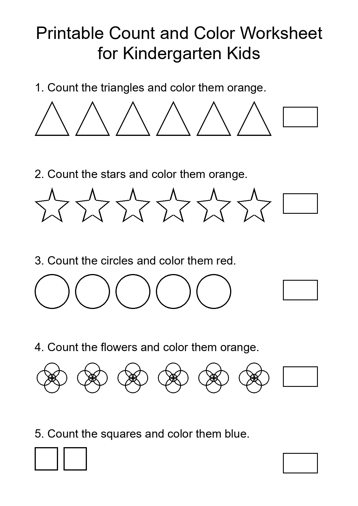 Printable Count and Color Worksheet for Kindergarten Kids