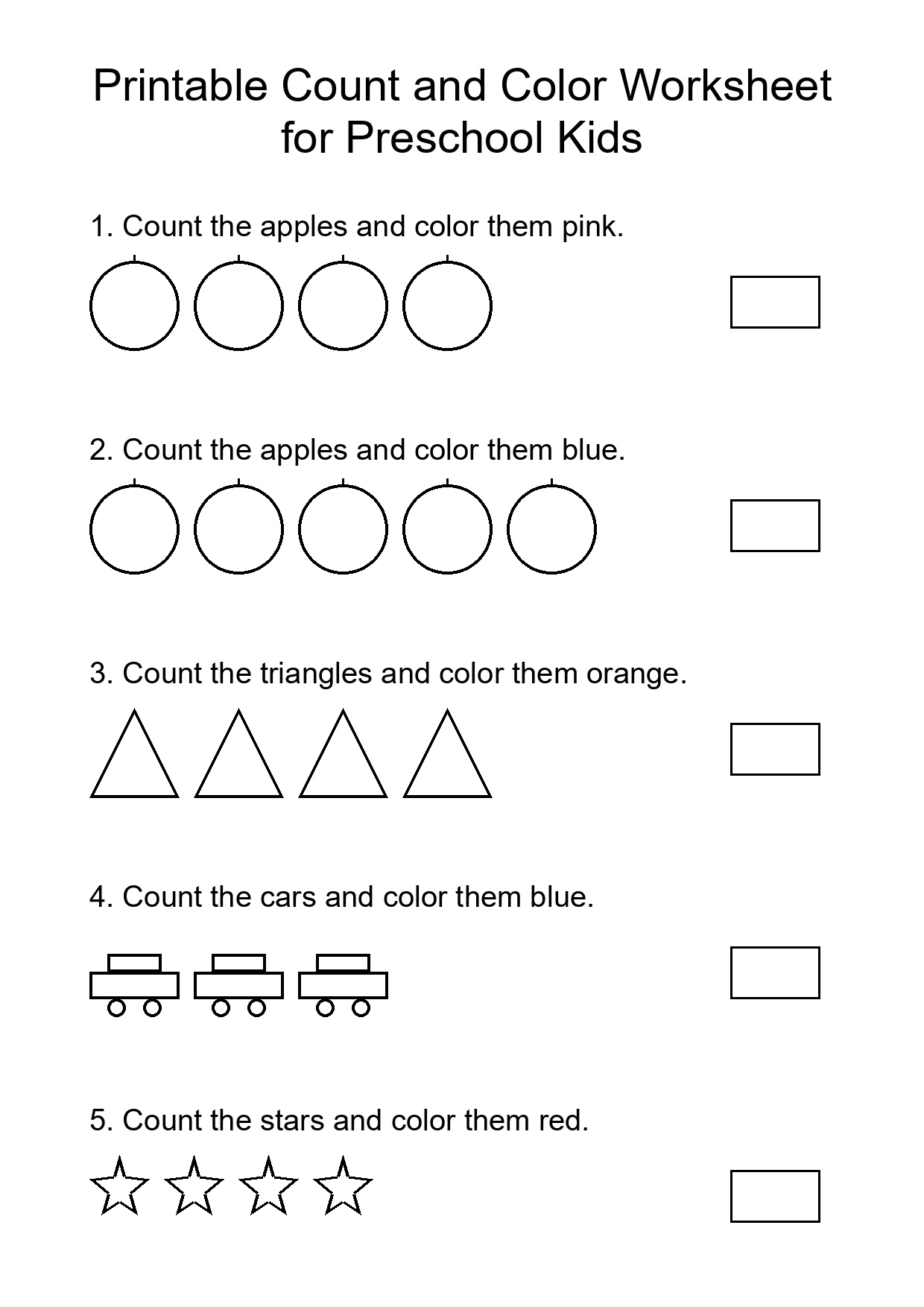 Printable Count and Color Worksheet for Preschool Kids