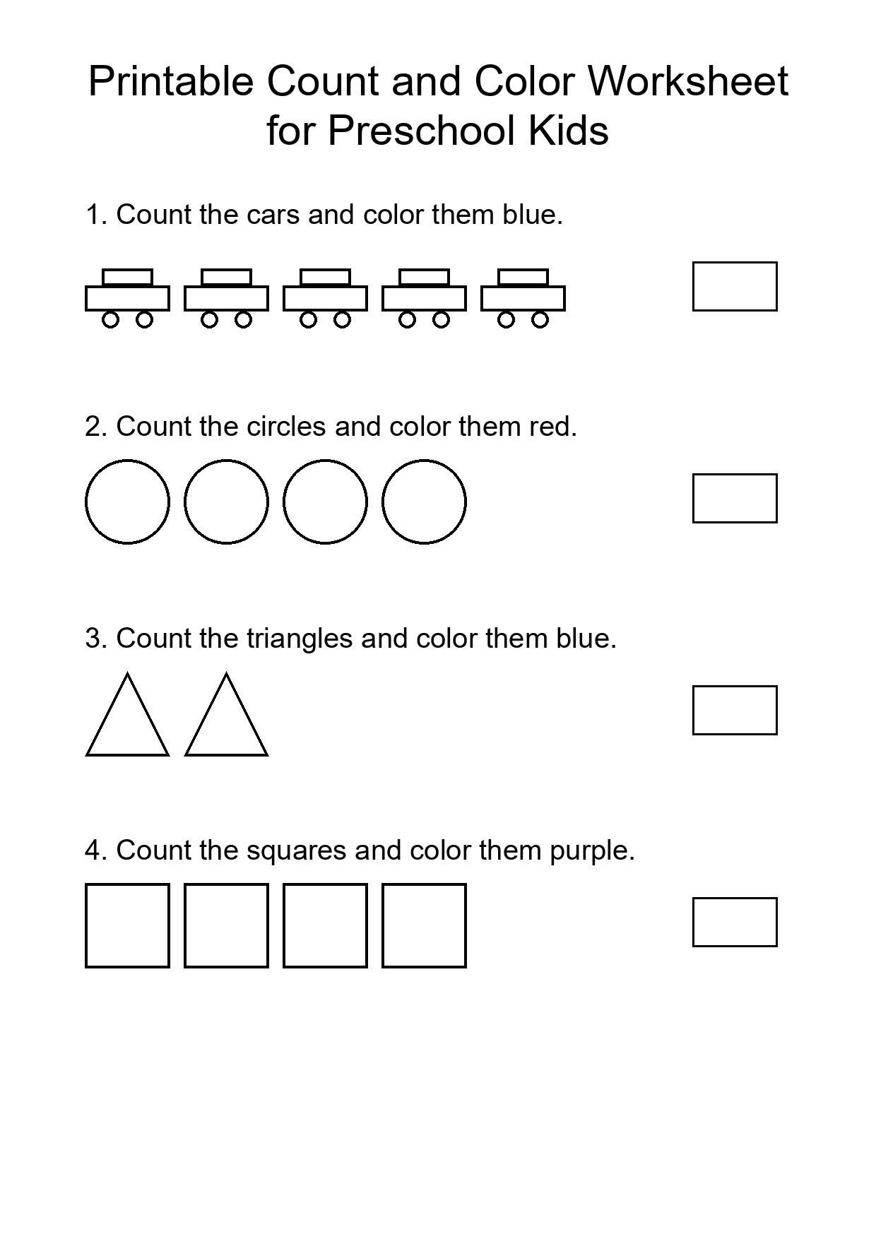 Printable Count and Color Worksheet for Preschool Kids