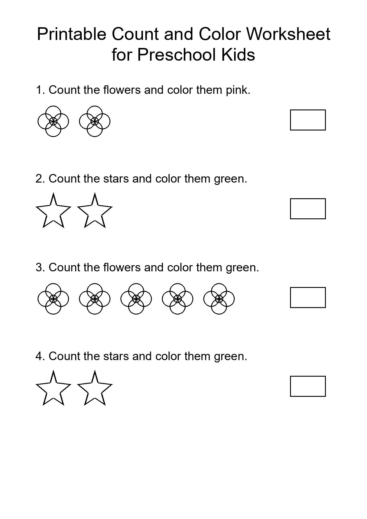 Printable Count and Color Worksheet for Preschool Kids