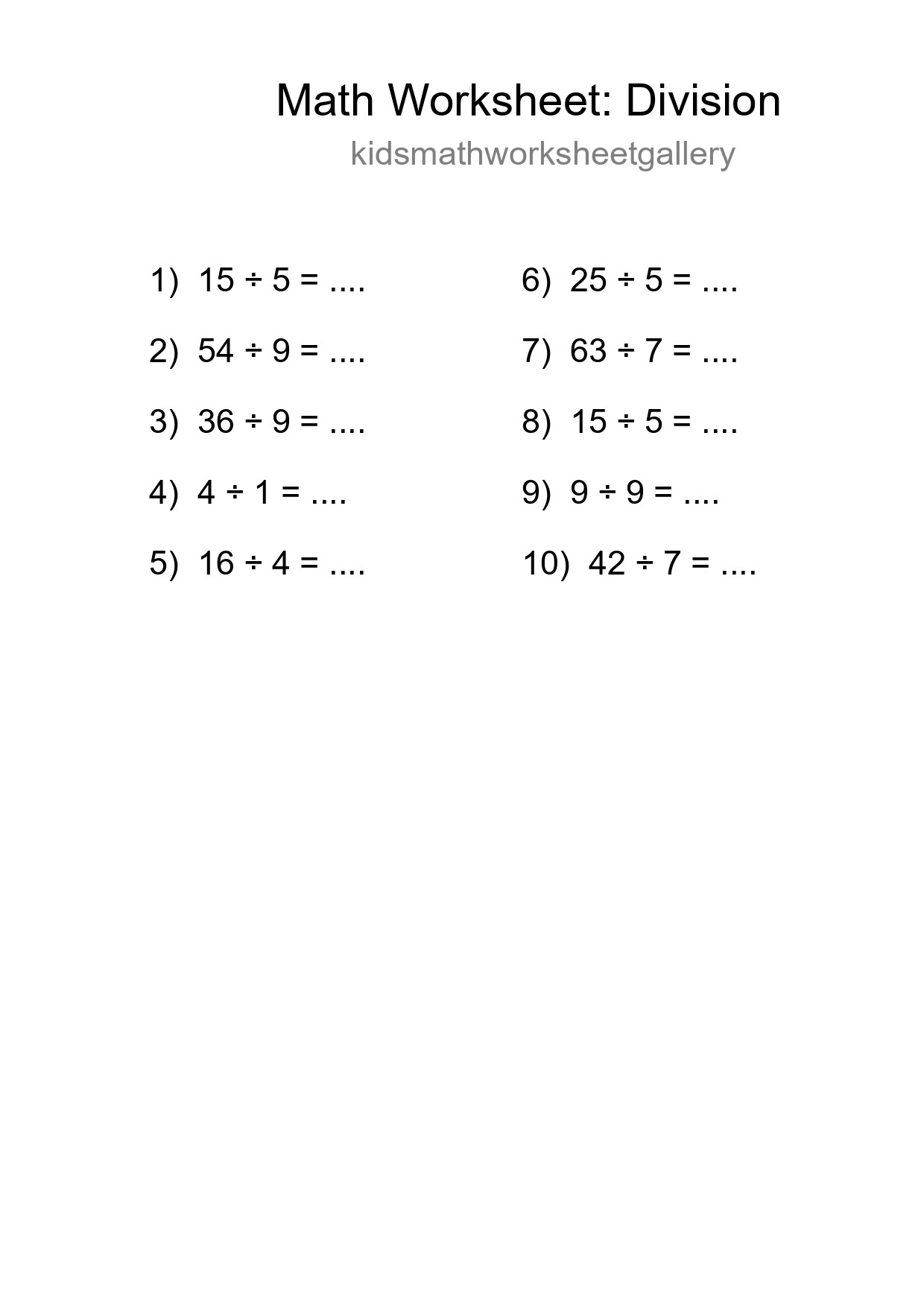 Printable Free 10 Division Math Worksheet For Grade 1 - Part 37