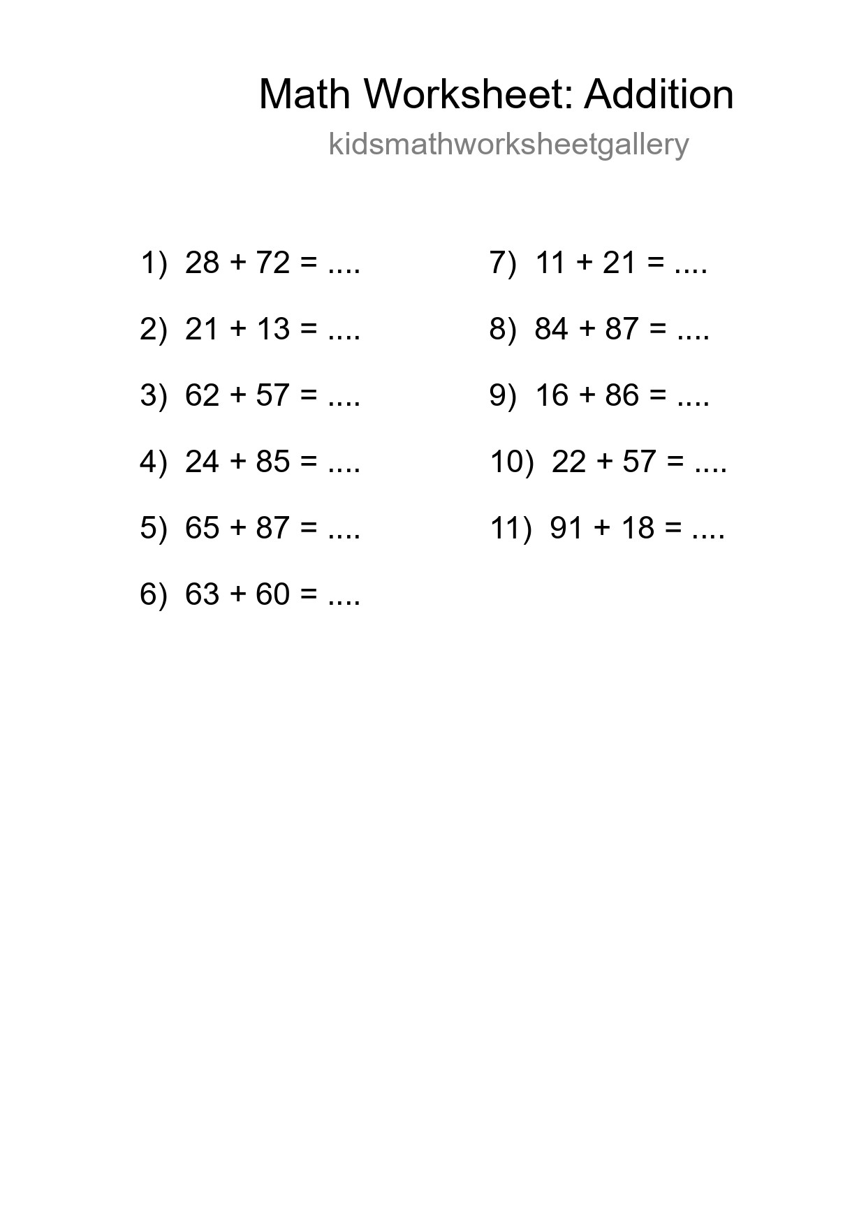 Printable Free 11 Addition Math Worksheet For Grade 3 - Part 188