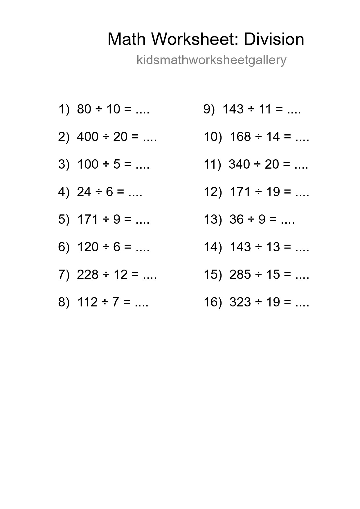 Printable Free 16 Division Math Worksheet For Grade 2 - Part 246