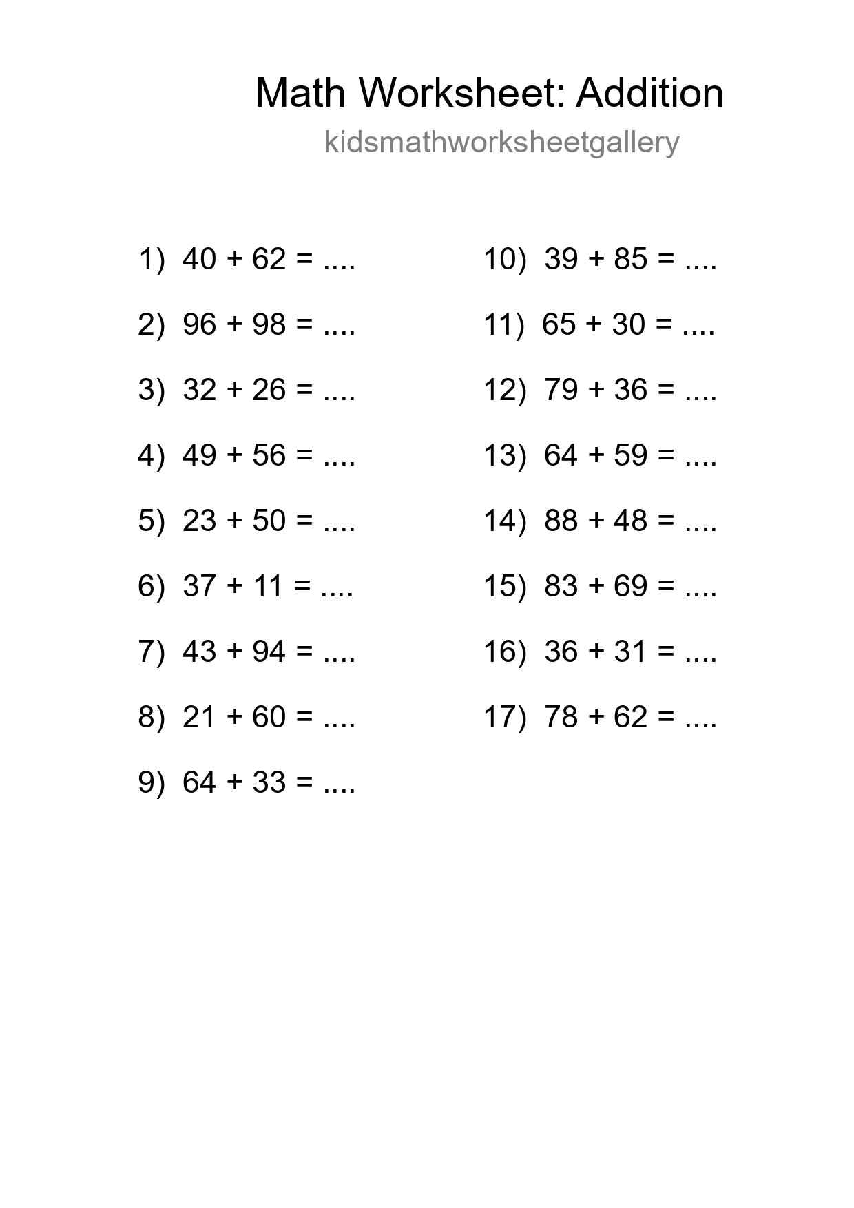 Printable Free 17 Addition Math Worksheet For Grade 3 - Part 111