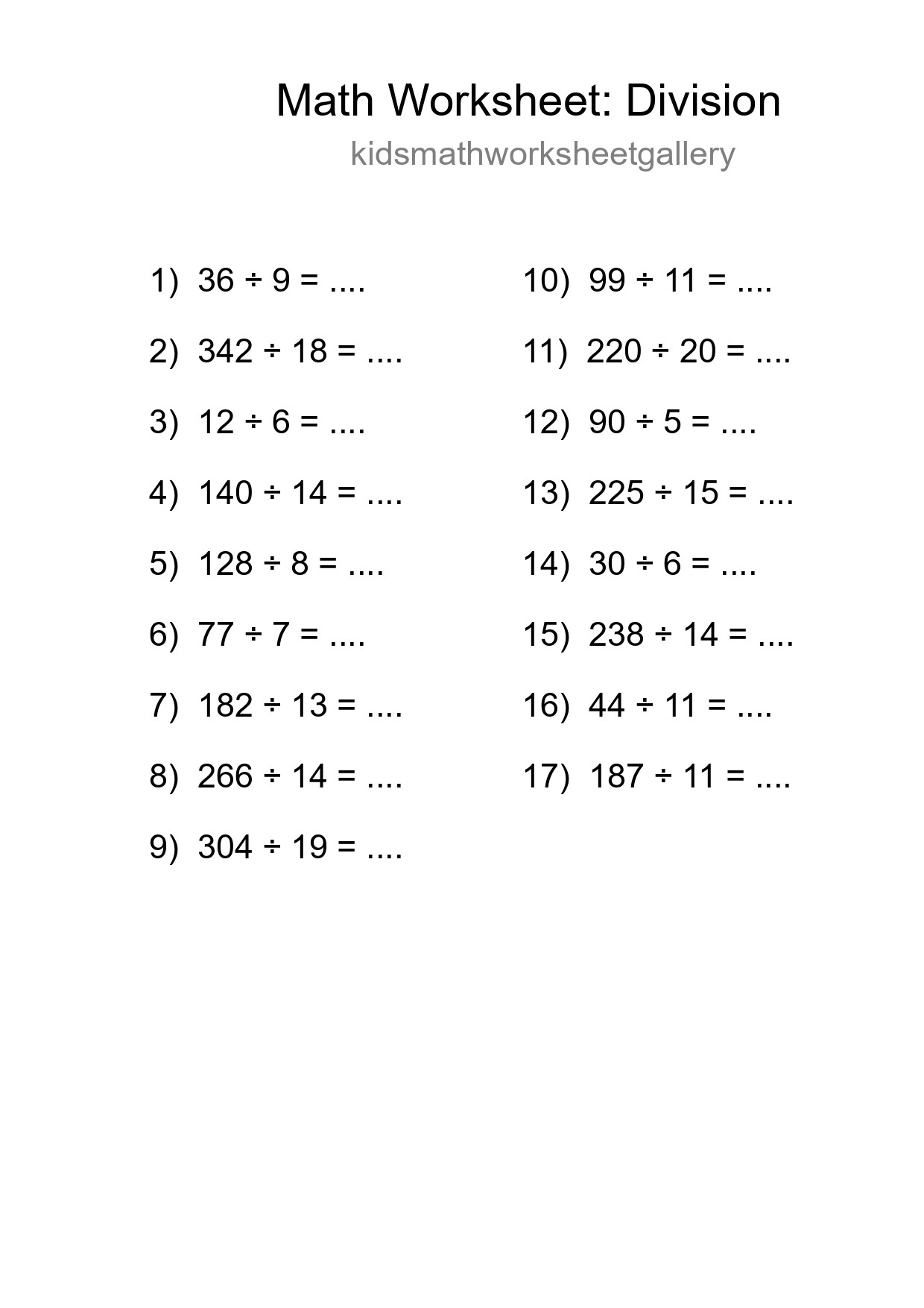 Printable Free 17 Division Math Worksheet For Grade 2 - Part 59