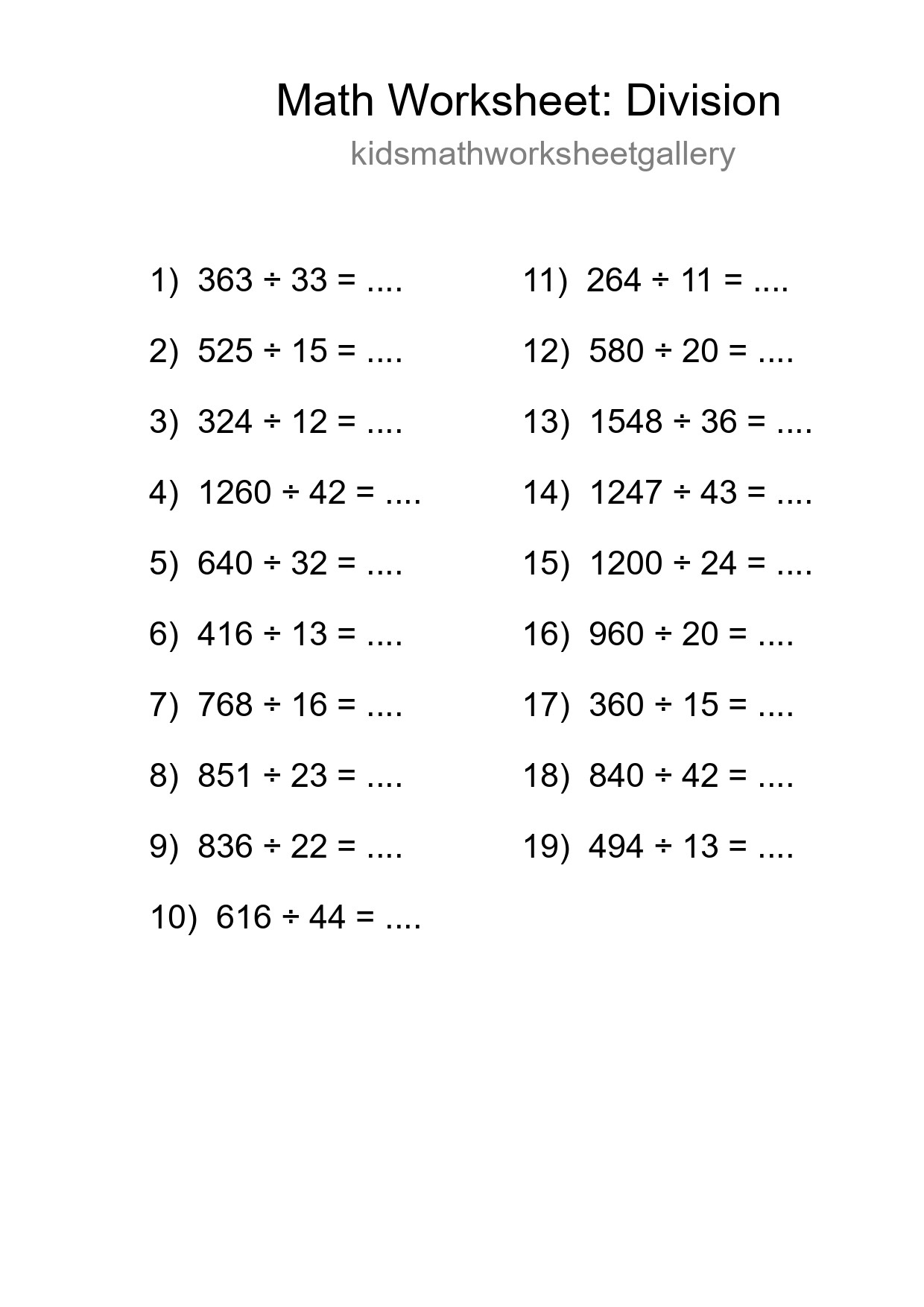 Printable Free 19 Division Math Worksheet For Grade 2 - Part 191