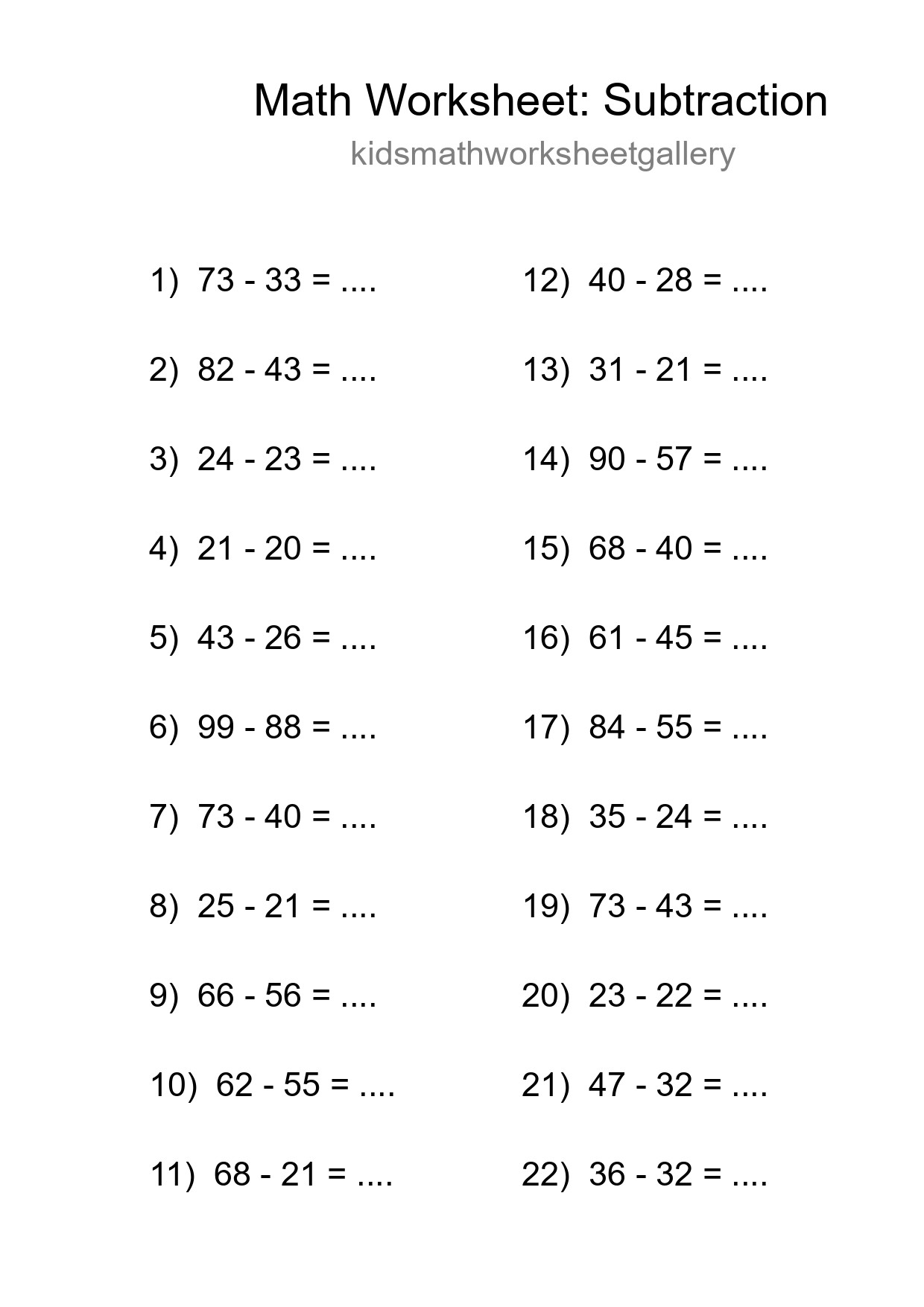 Printable Free 22 Subtraction Math Worksheet For Grade 3 - Part 283