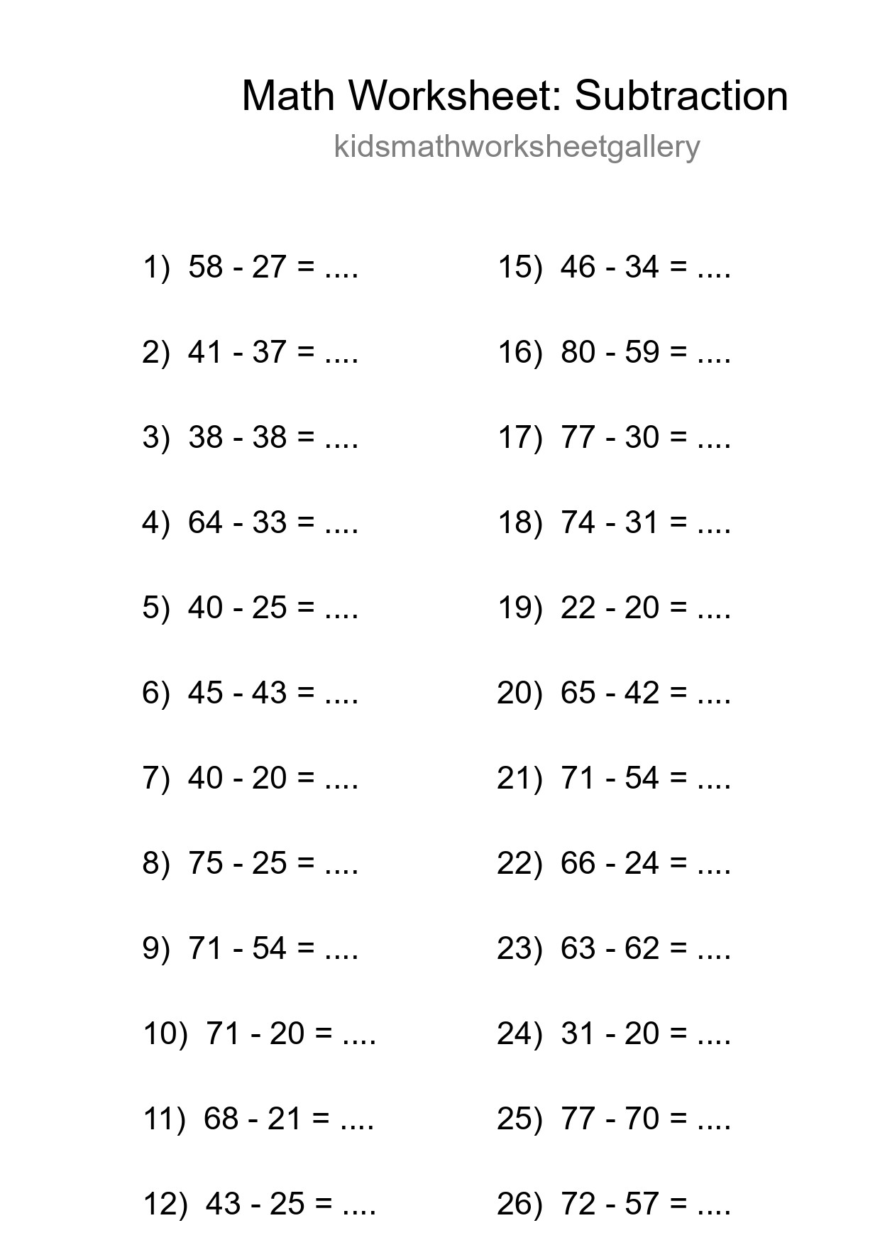 Printable Free 27 Subtraction Math Worksheet For Grade 3 - Part 107
