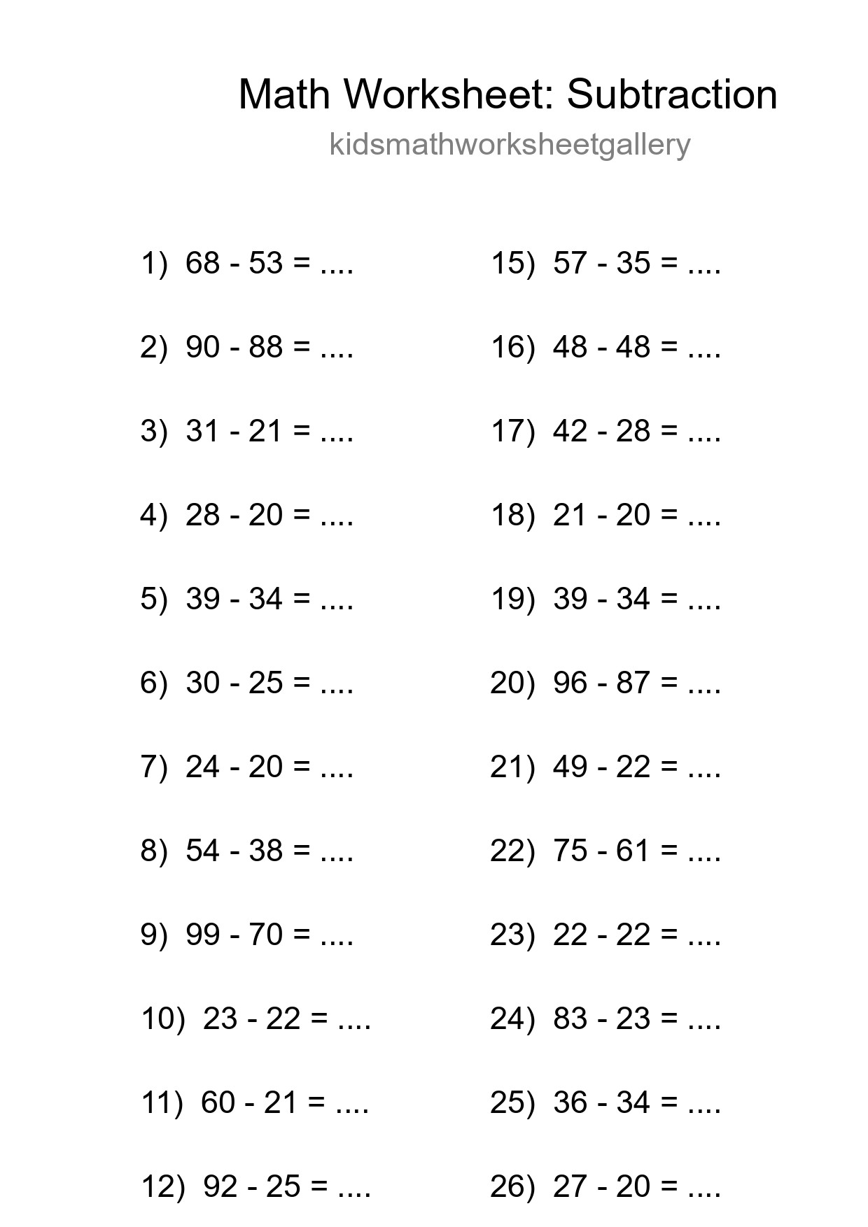 Printable Free 27 Subtraction Math Worksheet For Grade 3 - Part 272