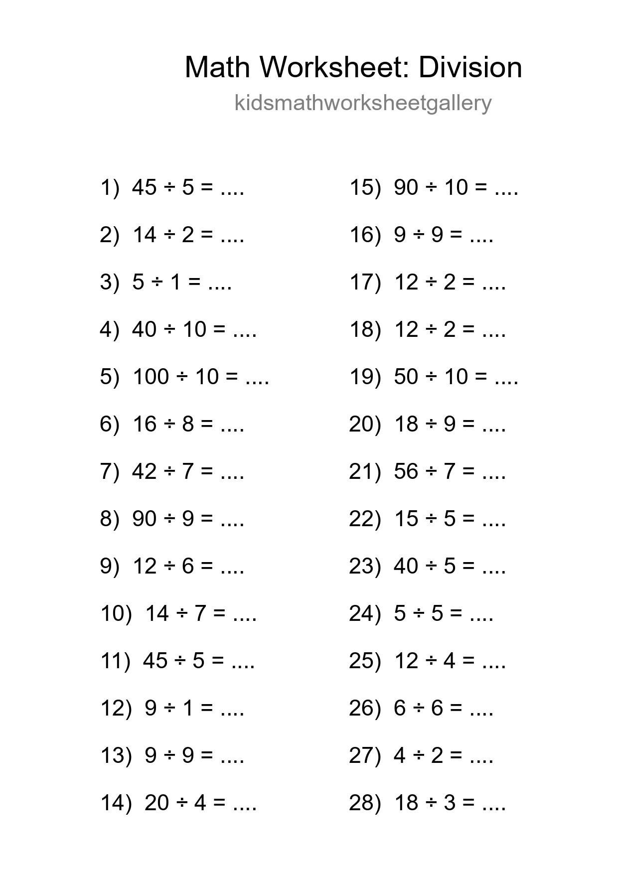 Printable Free 28 Division Math Worksheet For Grade 1 - Part 92