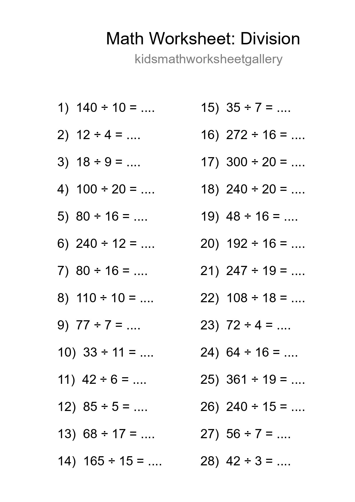 Printable Free 28 Division Math Worksheet For Grade 2 - Part 213